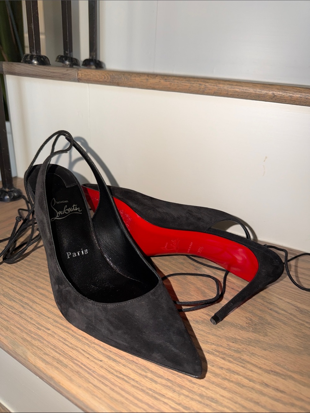 Christian Louboutin Black Suede Slingback Pumps with Red Sole (size 39.5)